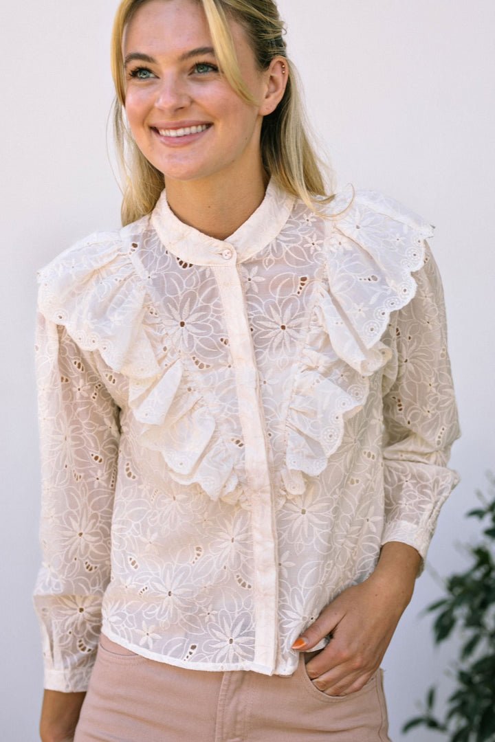 Mara Eyelet Ruffled Blouse