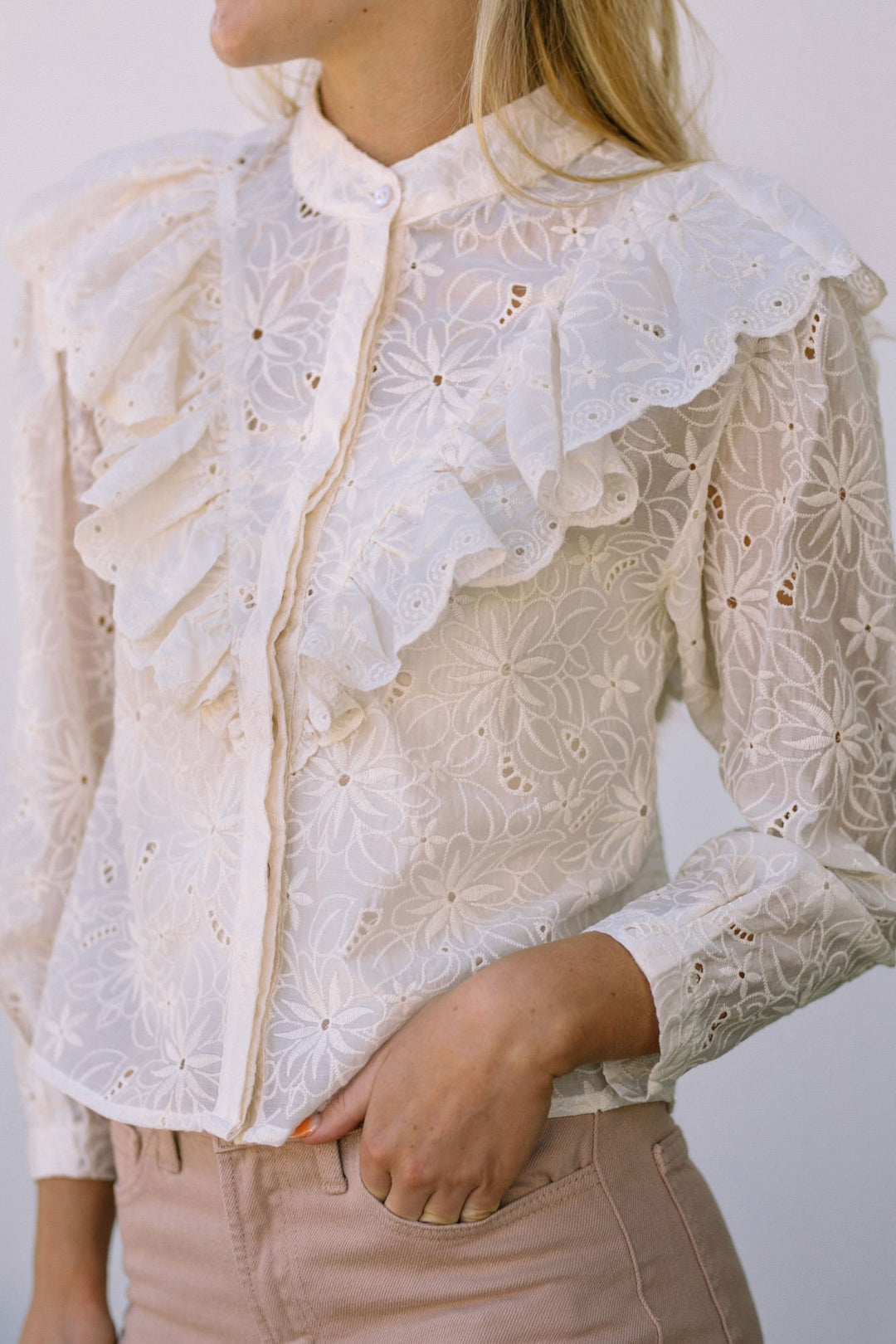 Mara Eyelet Ruffled Blouse