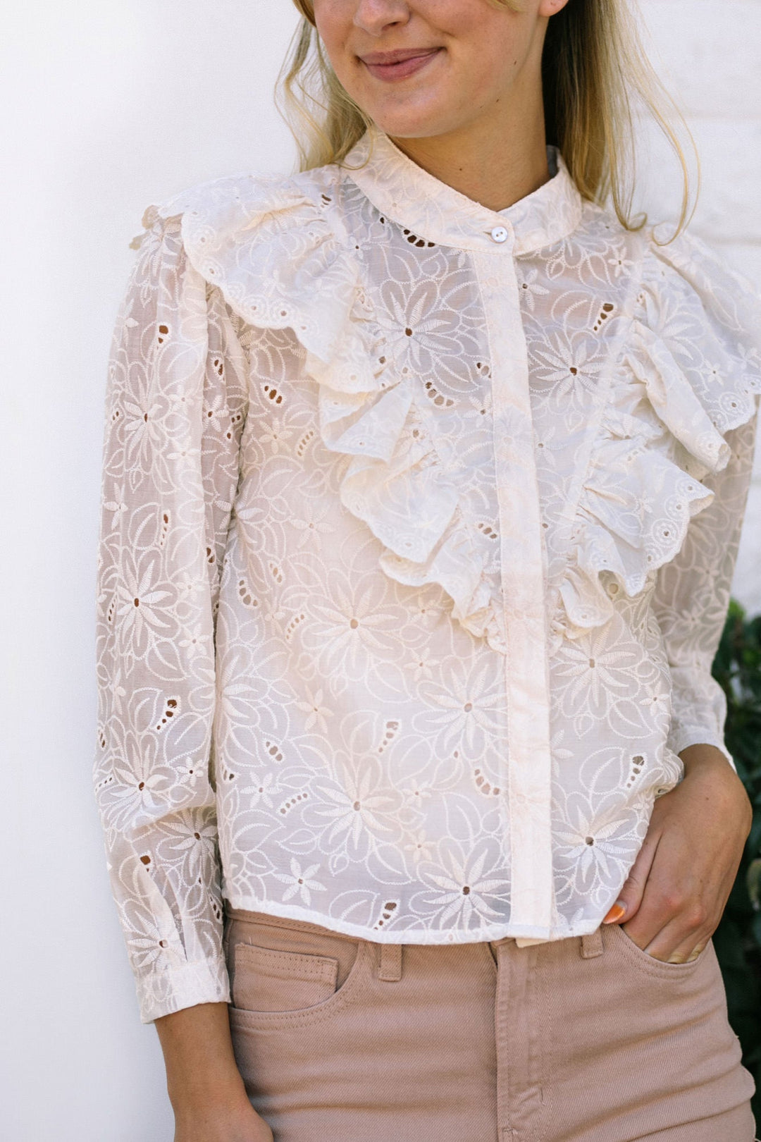 Mara Eyelet Ruffled Blouse