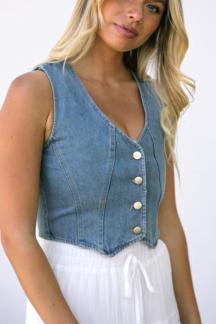 Pacey Buttoned Denim Vest