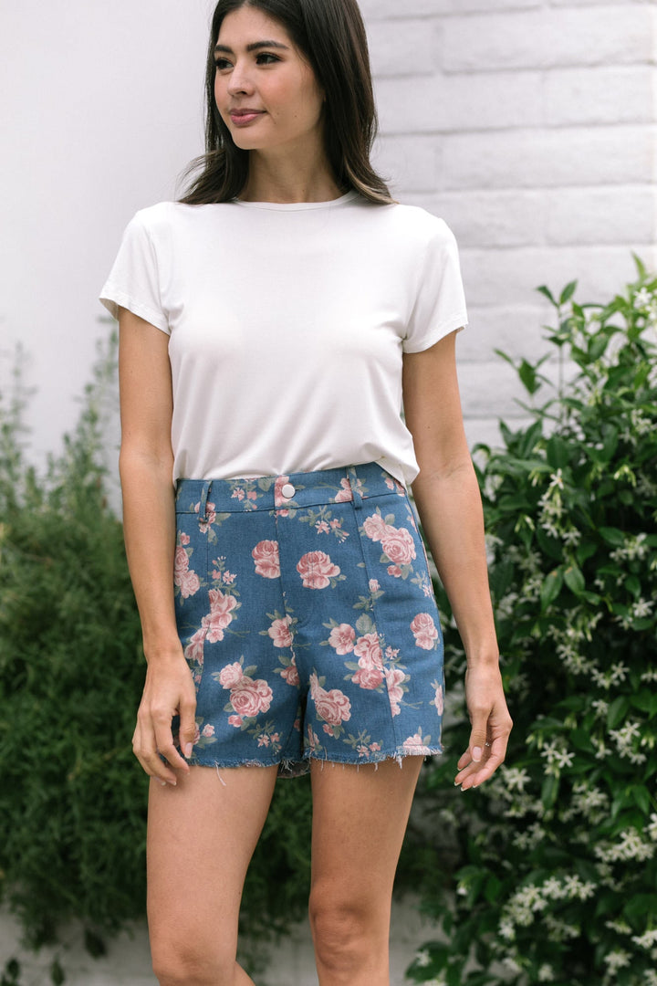 Pia Floral Denim Shorts