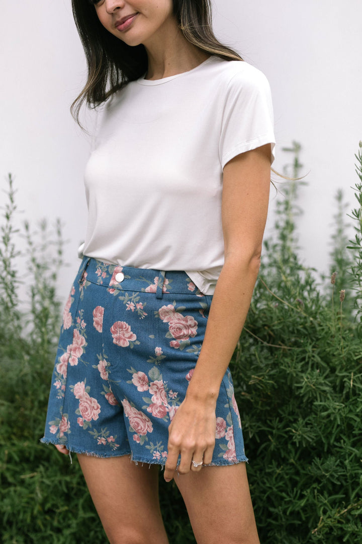 Pia Floral Denim Shorts