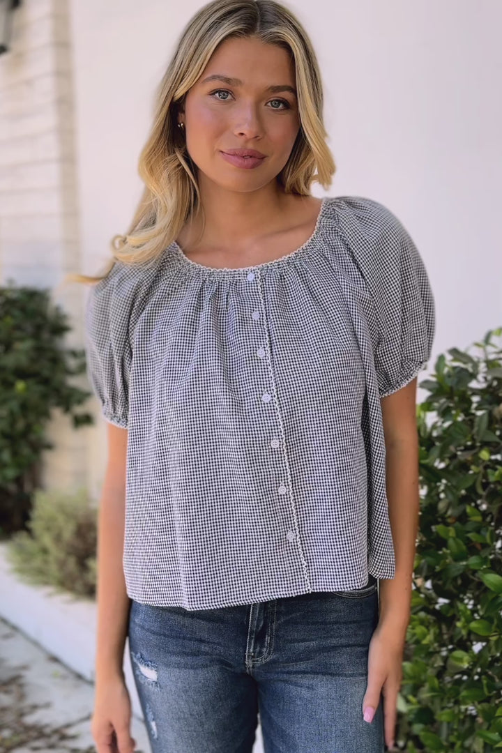 Salma Gingham Buttoned Top