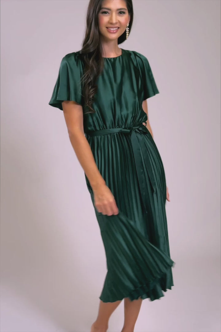 Selena Satin Pleated Dress