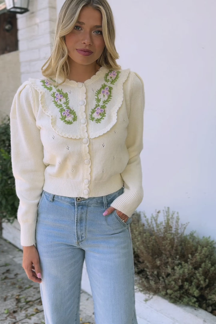 Nina Scalloped Floral Cardigan