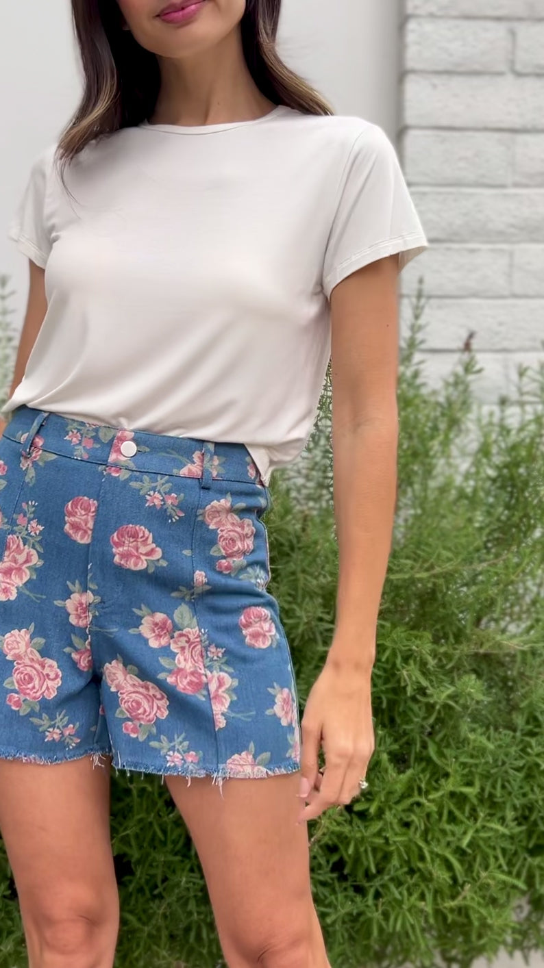 Pia Floral Denim Shorts